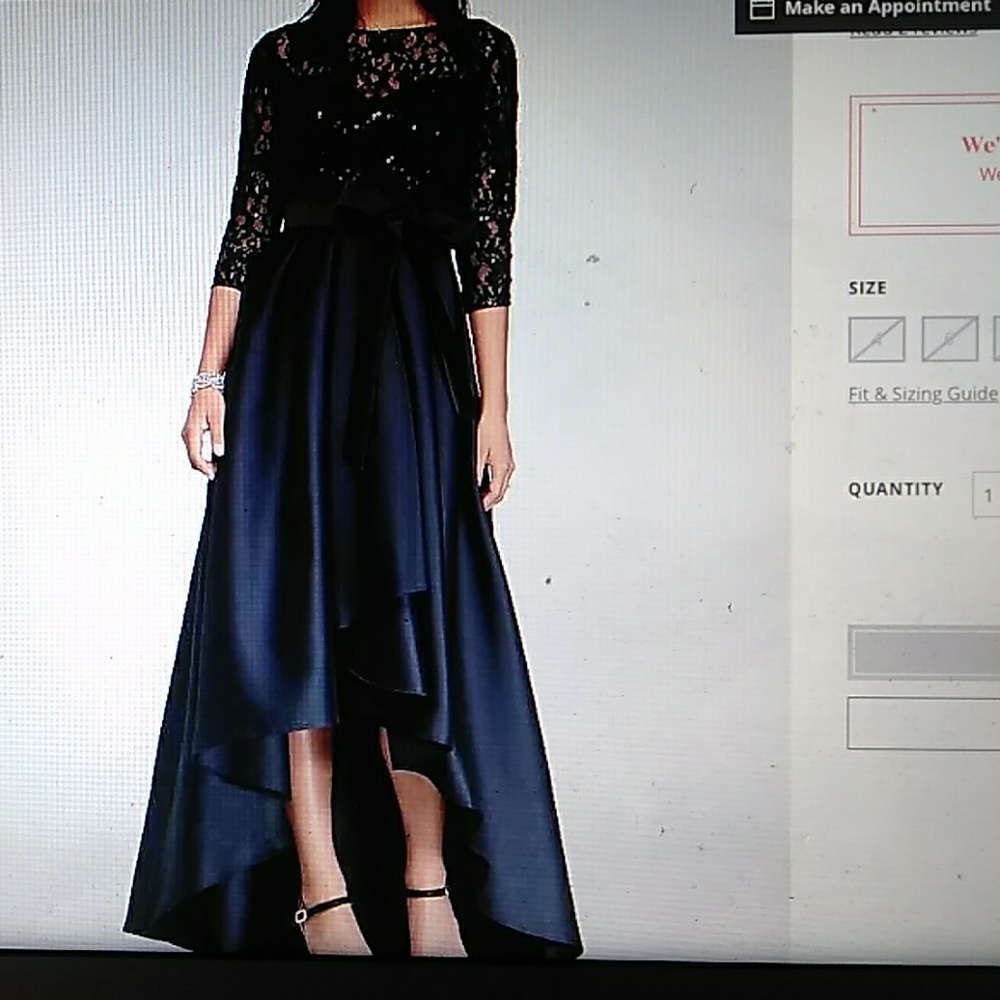 Lace bodice high low ball gown
